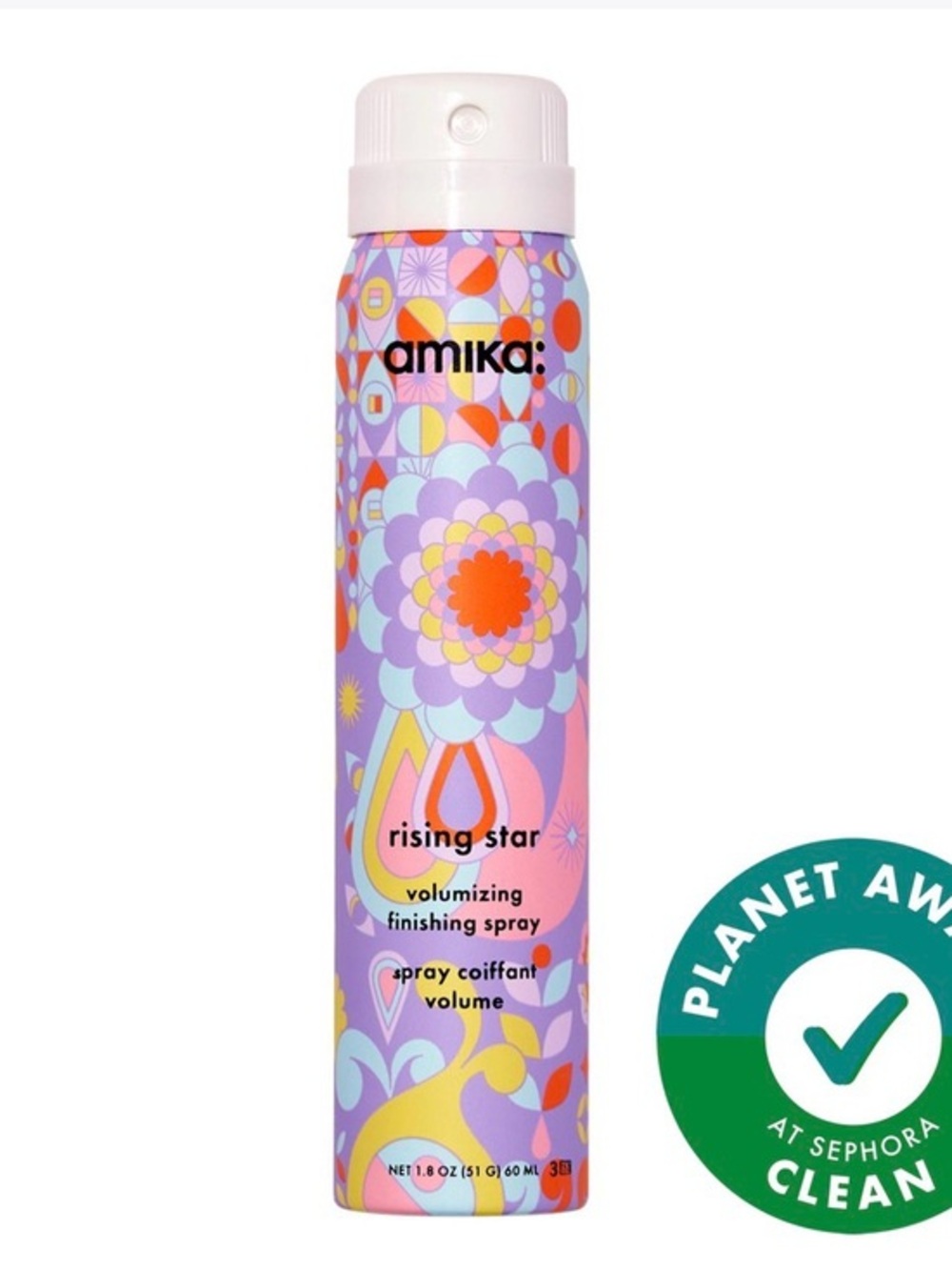 amika Volumizing Finishing Spray in Purple and Pink Pattern